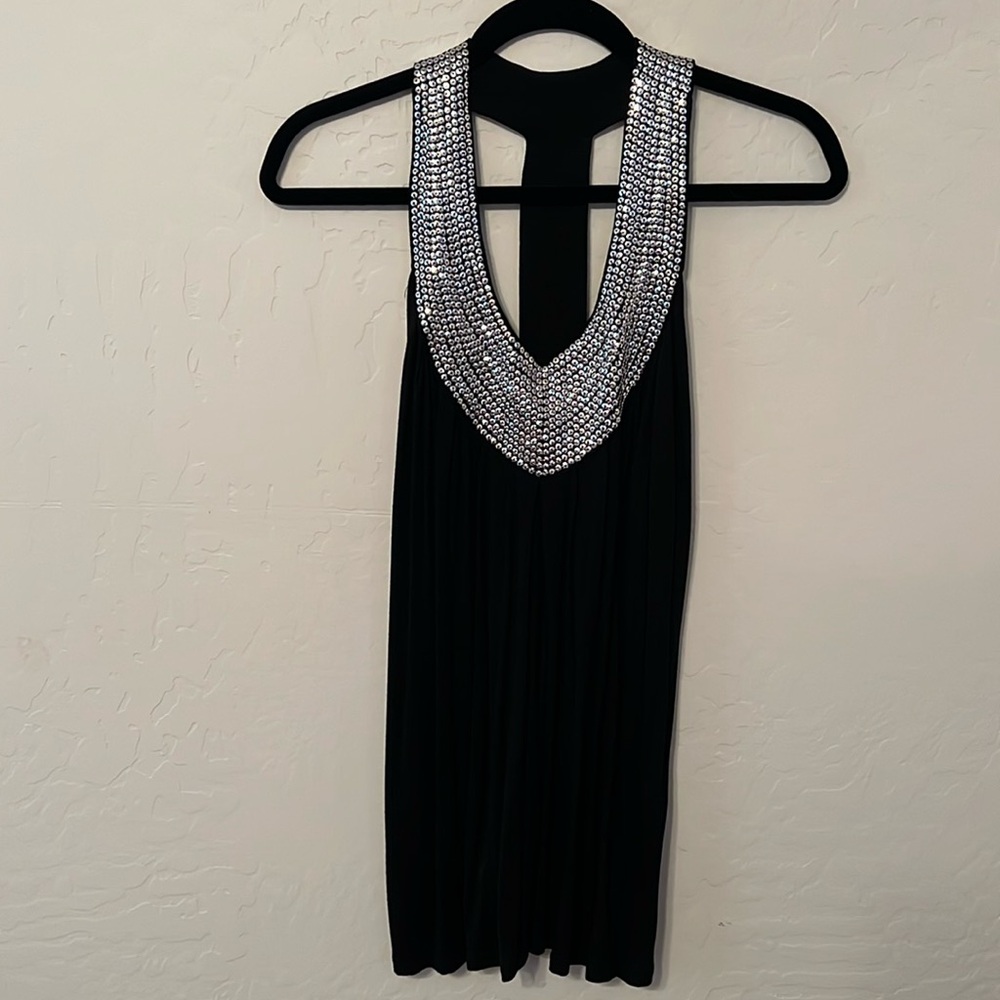 C Olives Black sparkle tank top. Women’s Sz M. T-Back silver sequins. Super cute